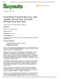 Small Market Deal Of The Year: Auto supplier steered clear of