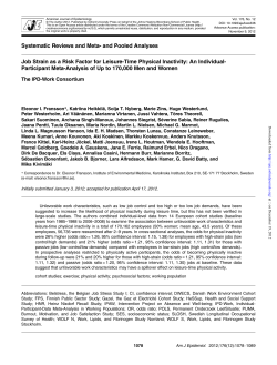 Systematic Reviews and Meta- and Pooled Analyses Job Strain as a