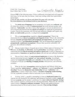 LNGN 302: Final Exam Due 4:00pm May 12, 2014 Name Discuss