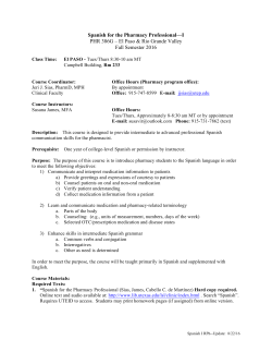 Spanish for the Pharmacy Professional&mdash;I PHR 386G