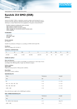 Sandvik 254 SMO (ESR) &mdash; Sandvik Materials Technology