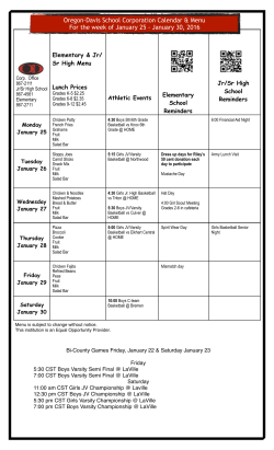 January 25 - January 30, 2016 Menu
