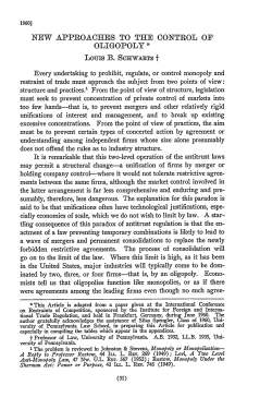 New Approaches to the Control of Oligopoly