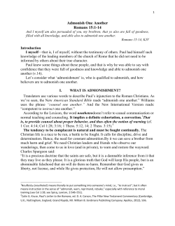 Admonish One Another Romans 15:1-14