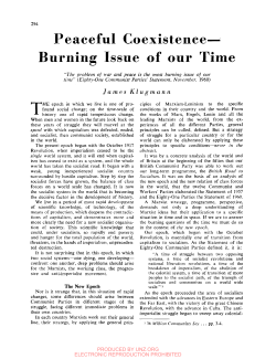 Peaceful Coexistence— Burning Issue of our Time