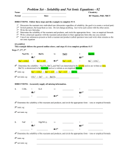 Problem Set &ndash; Solubility and Net Ionic Equations