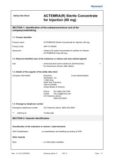 ACTEMRA(R) Sterile Concentrate for Injection (80 mg)