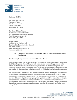 September 28, 2015 The Honorable John Kerry Secretary of State