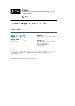 Endowed Eponymous Festivals on Delos - Kernos