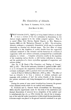 l"lte dissociation of dolomite.