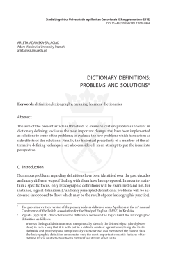 DICTIONARY DEFINITIONS: PROBLEMS AND SOLUTIONS*