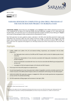 SARAMA RESOURCES COMPLETES Q1 2016 DRILL PROGRAM
