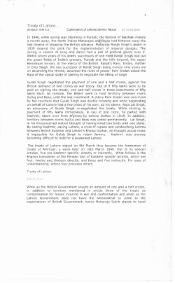 Culmination of Lahore/Jammu Nexus In 1846, while spring was