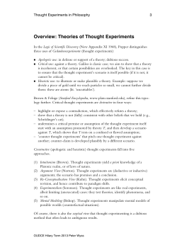 Handout 3: Overview Theories of Thought Experiments