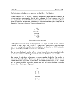 Chem 263 Nov 16, 2010 Carbohydrates (also known as sugars or
