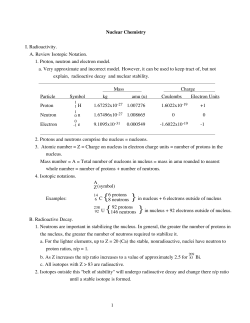 1 Nuclear Chemistry I. Radioactivity. A. Review Isotopic Notation. 1