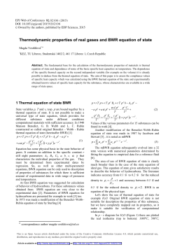 Thermodynamic properties of real gases and BWR equation of state