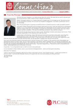 From the Principal - Presbyterian Ladies` College