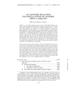 an adverse reaction: fda regulation of generic drug labeling