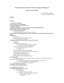 Introduction to the Economics of Altruism, Giving