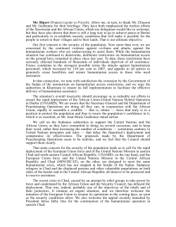 Mr. Ripert (France) (spoke in French): Allow me, in turn, to thank Mr