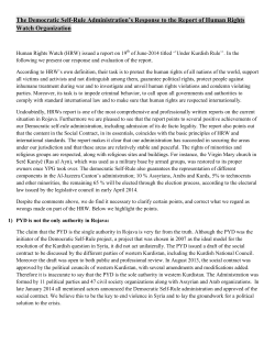 The Democratic Self-Rule Administration`s Response to the Report