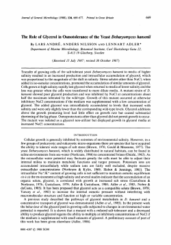 The Role of Glycerol in Osmotolerance of the Yeast
