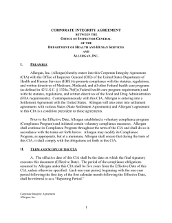 Allergan, Inc. Corporate Integrity Agreement
