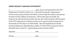 SAMPLE BEQUEST LANGUAGE FOR PROPERTY I