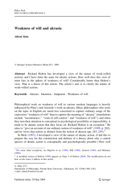 Alfred Mele, "Weakness of Will and Akrasia"
