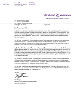 Alzheimer`s Disease Semipostal Stamp Act Letter of Support