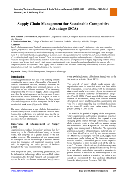 Supply Chain Management for Sustainable Competitive Advantage