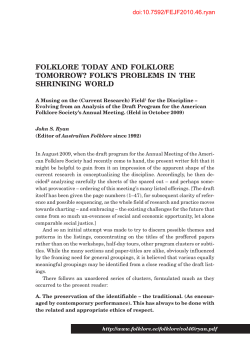 Folklore Today and Folklore Tomorrow