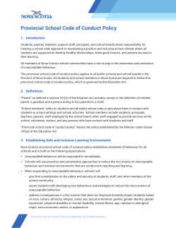 Provincial School Code of Conduct Policy