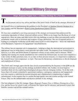 National Military Strategy: Shape, Respond, Prepare Now
