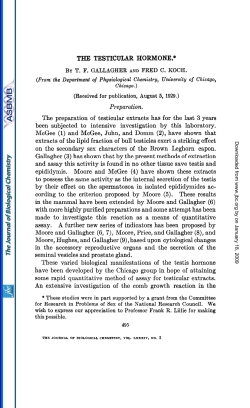 The Testicular Hormone, J. Biol. Chem. 84:495