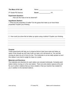 The Mass of Air Lab Name: 5th Grade PSI Science Score: / 5