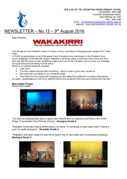 NEWSLETTER – No.13 – 9th August 2016