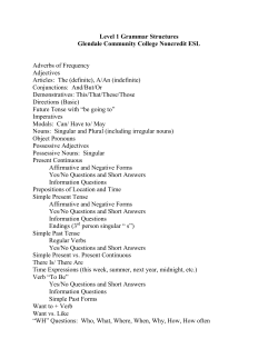 Level 1 Grammar Structures Glendale Community College