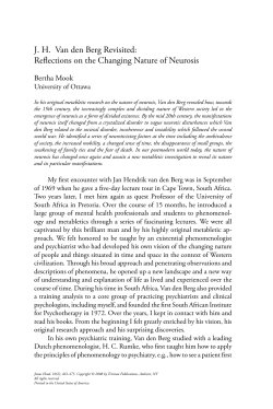 JH Van den Berg Revisited: Reflections on the