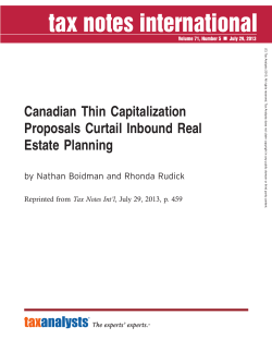 Canadian Thin Capitalization Proposals Curtail Inbound Real Estate