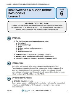 Grade 6 Risk Factors and Blood Borne Pathogens Lesson 1