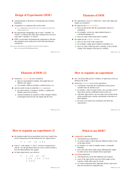How to organise an experiment How to organise an experiment