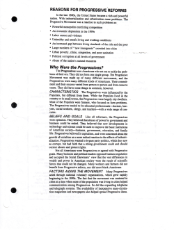 REASONS FOR PROGRESSIVE REFORMS Who Were the