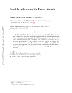 Search for a Solution of the Pioneer Anomaly