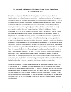 1 Art, Avantgarde and Autonomy: Why Art and Life May