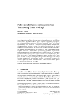 Plato on Metaphysical Explanation: Does `Participating` Mean