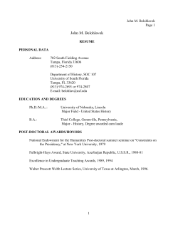 John M. Belohlavek - USF :: Department of History
