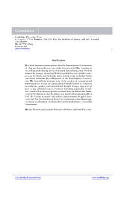 Final Freedom This book examines emancipation after the