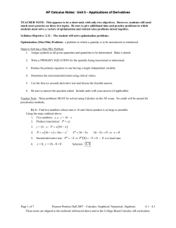AP Calculus Notes: Unit 5 &ndash; Applications of Derivatives P xy = 16 P